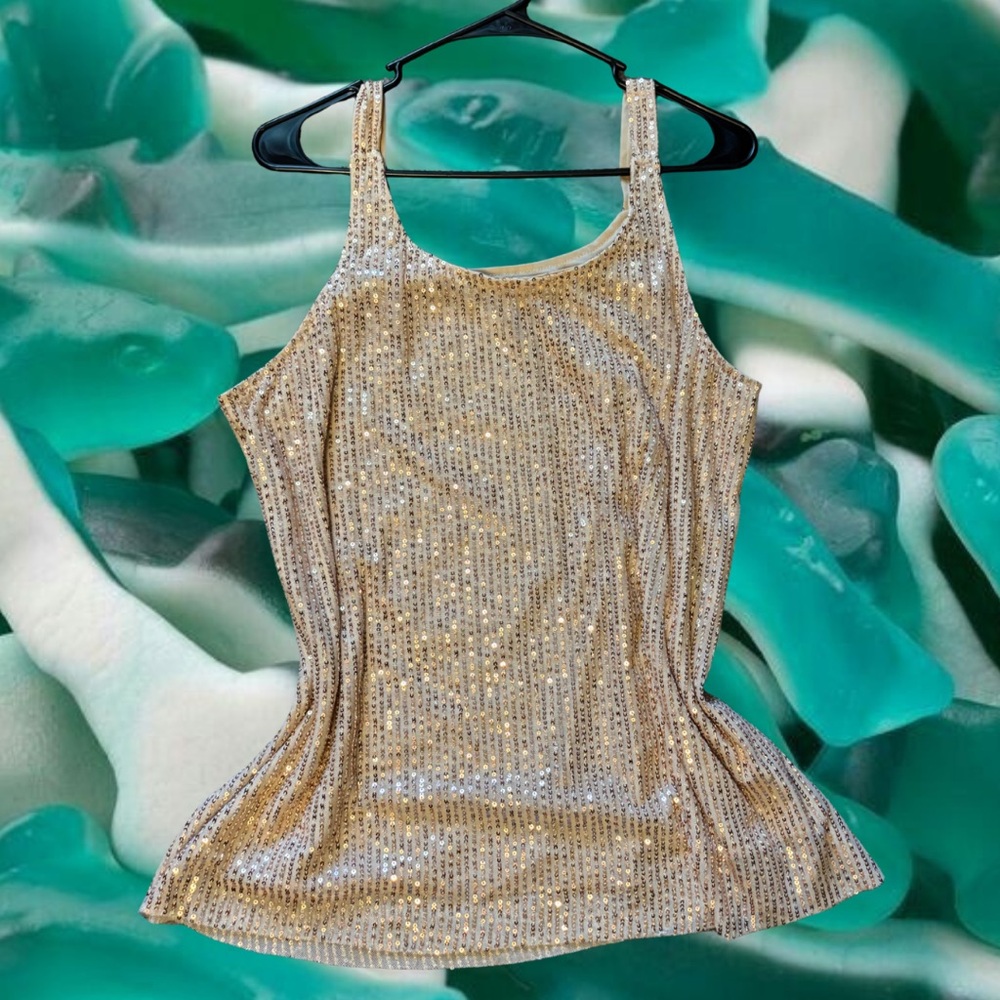 Sparkling Beige Sequin Tank Top